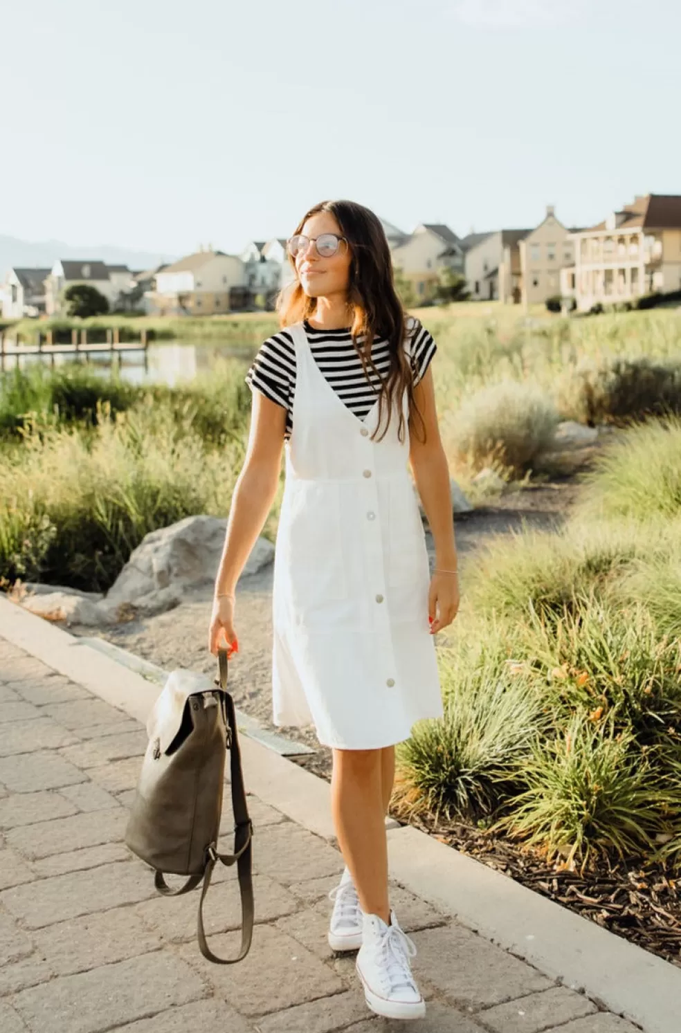 Knee-Length Dresses | Davi & Dani Abby Dress-White Denim