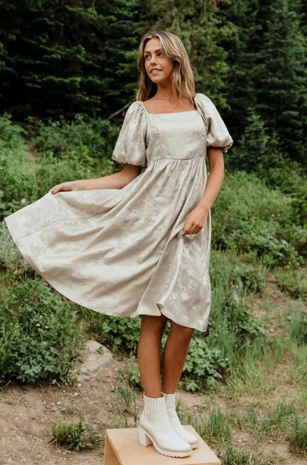 Knee-Length Dresses | Tea N Rose Aurora Dress-Champagne