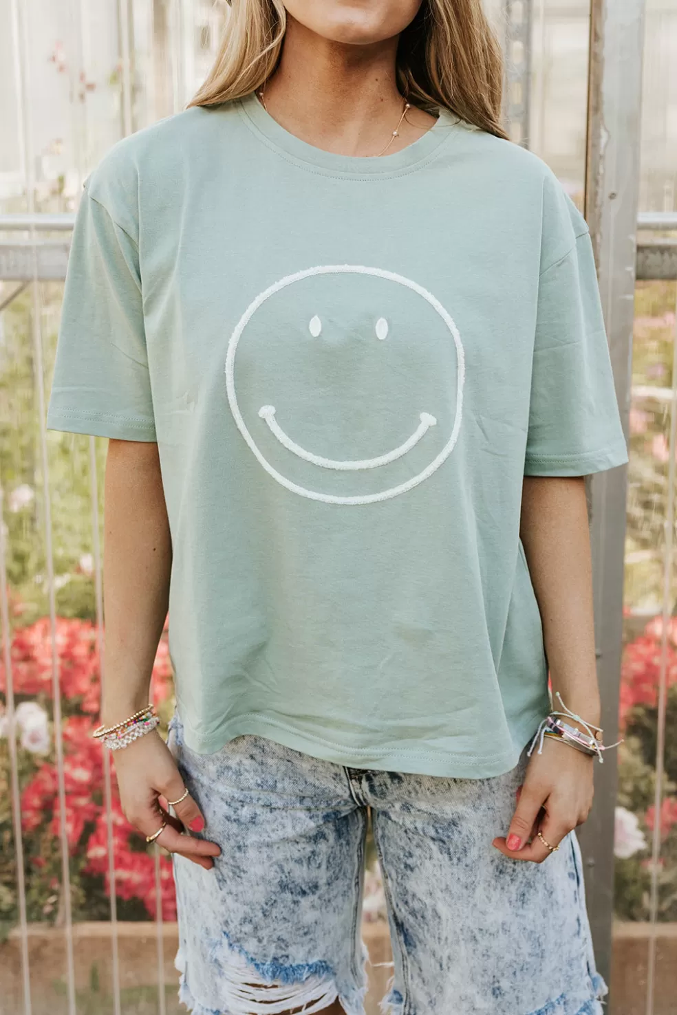 Tees | Newbury Kustom Authentically Happy Tee-Sage/White