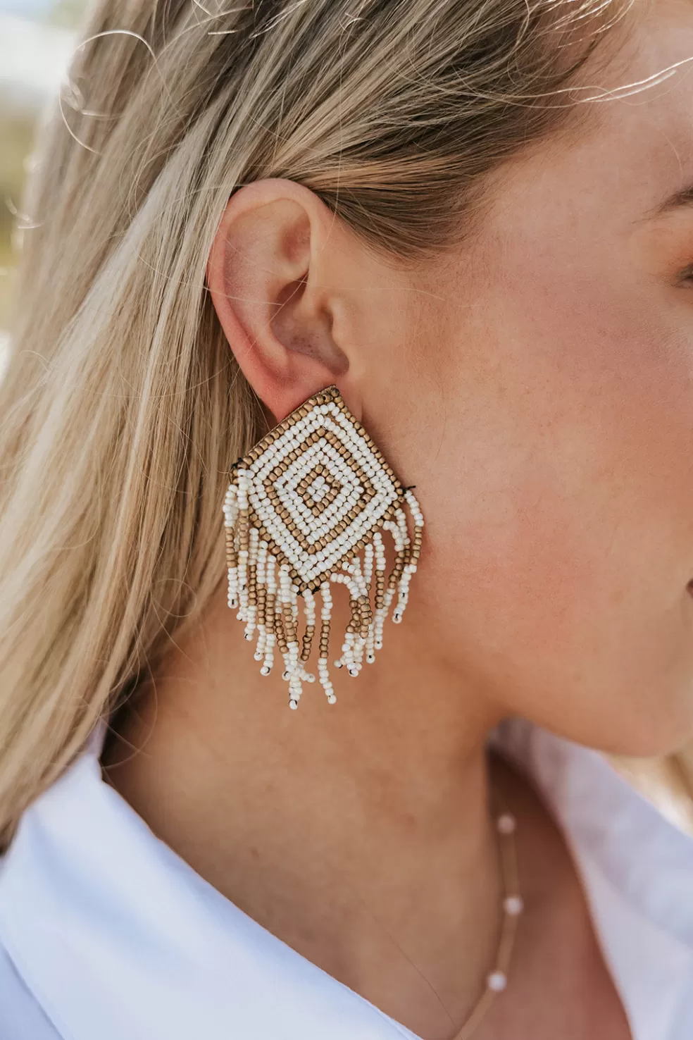 Earrings | Pannee Bucket List Beaded Earrings-Gold/White