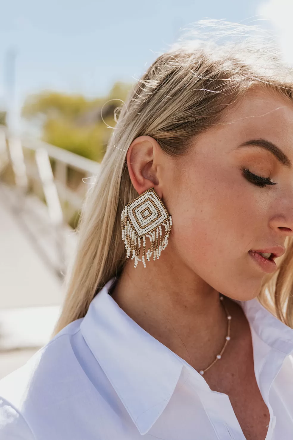 Earrings | Pannee Bucket List Beaded Earrings-Gold/White