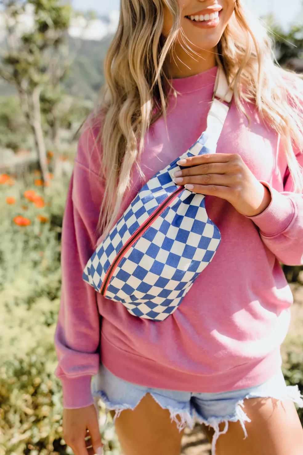 Bags | Rose in April Bumbag-Blue Check