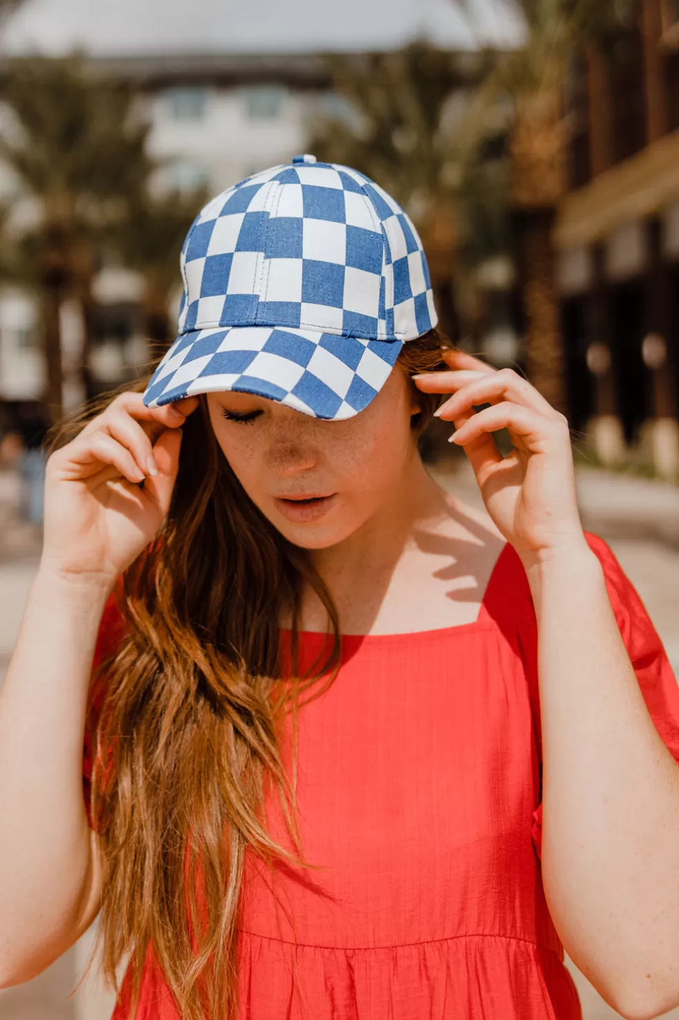 Hats | Ali Express Checkered Babe Cap-Blue/White