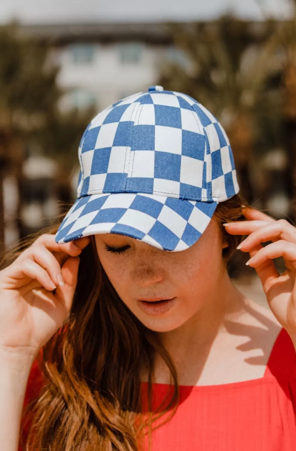 Hats | Ali Express Checkered Babe Cap-Blue/White