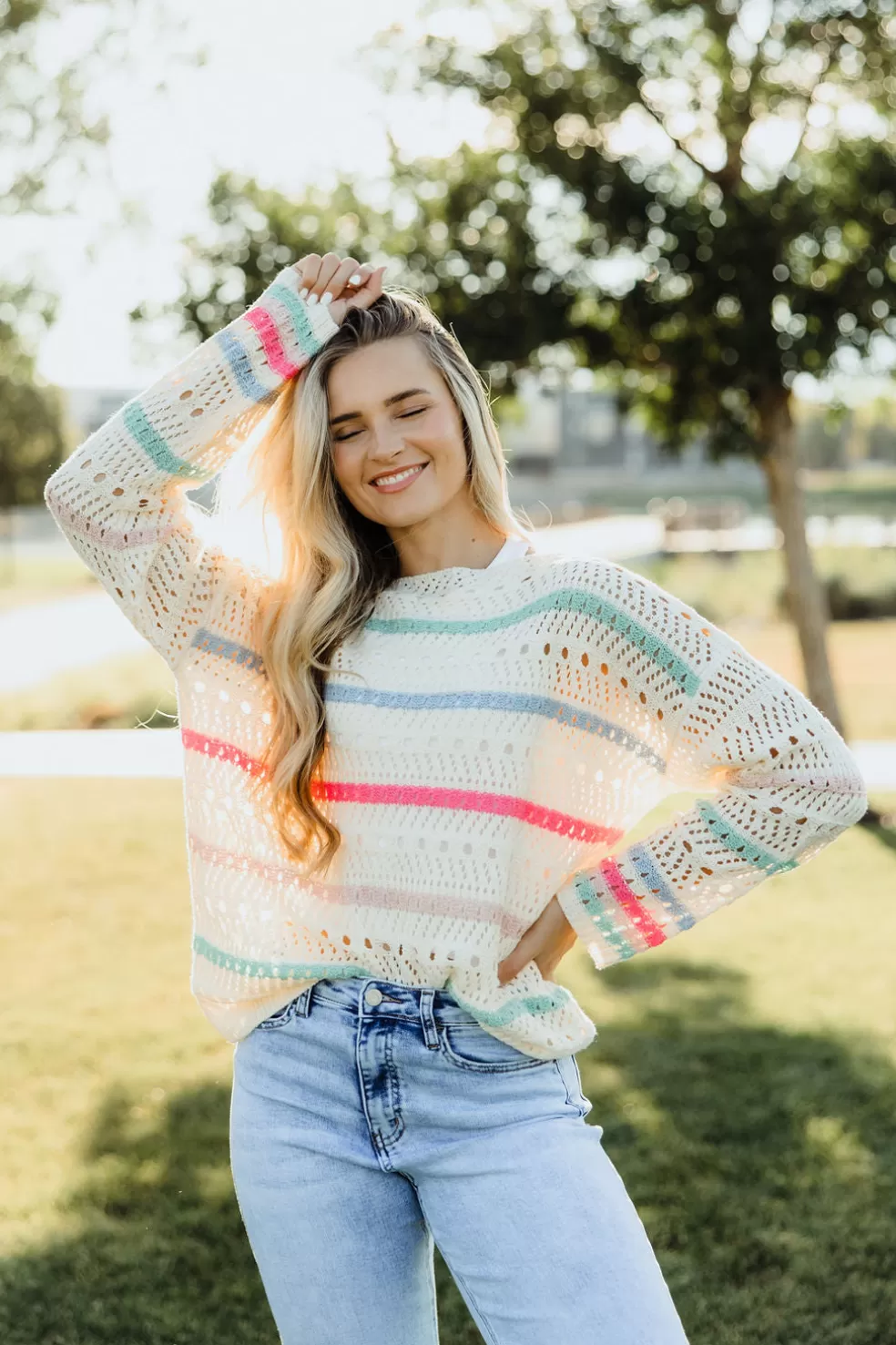 Long Sleeve | BIBI Clare Sweater-Ivory Multi