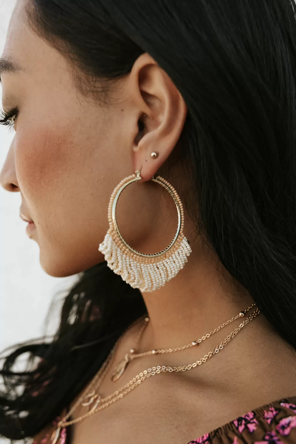 Earrings | Pannee Cleopatra Beaded Earrings-White Multi