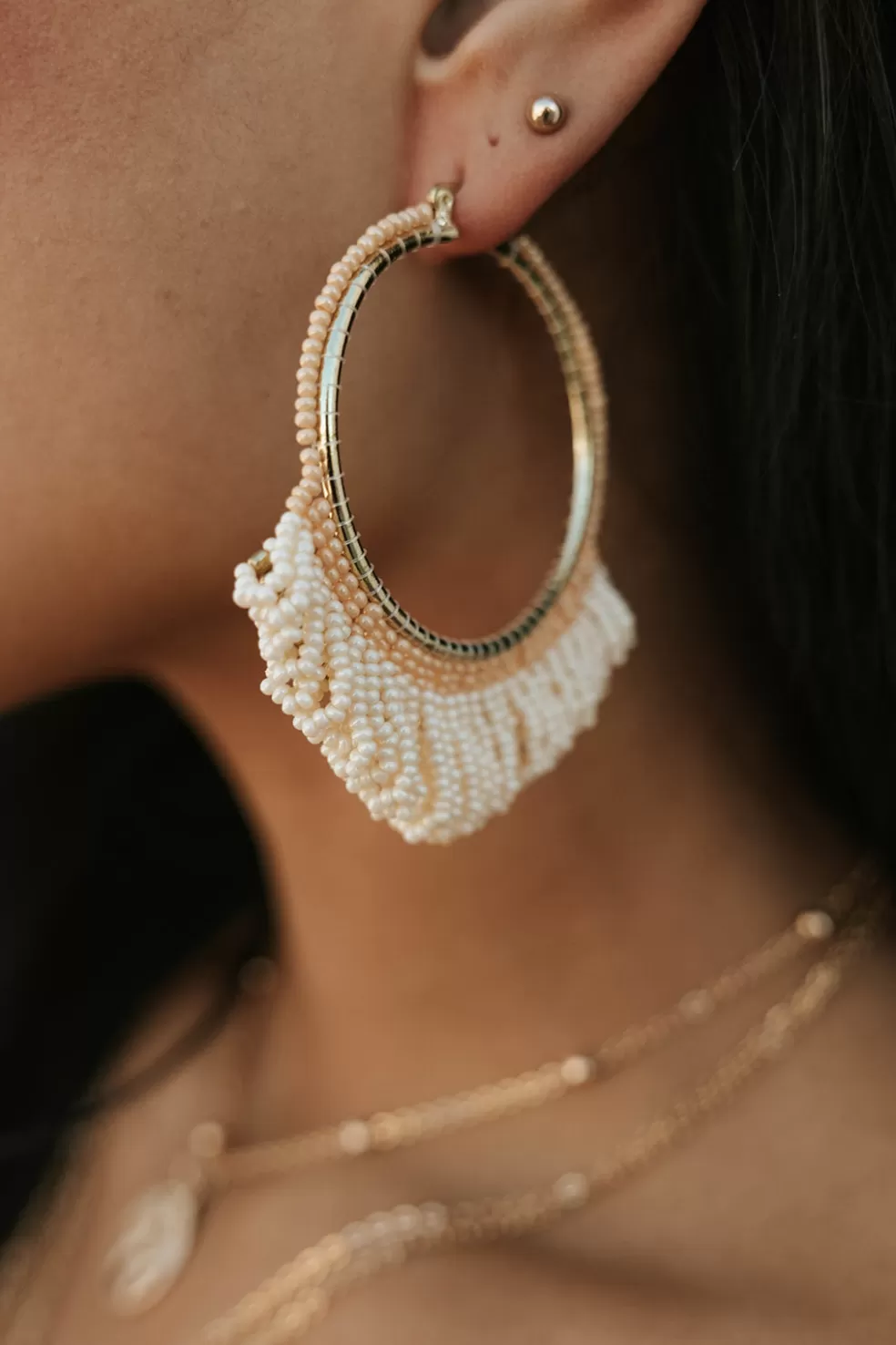 Earrings | Pannee Cleopatra Beaded Earrings-White Multi