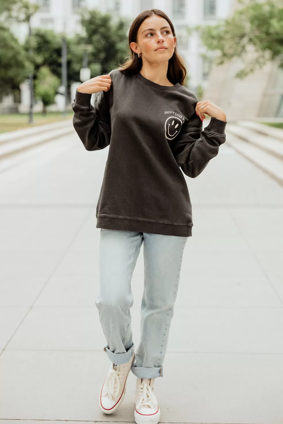 Long Sleeve | tres bien Don'T Lose Your Smile Sweatshirt-Charcoal