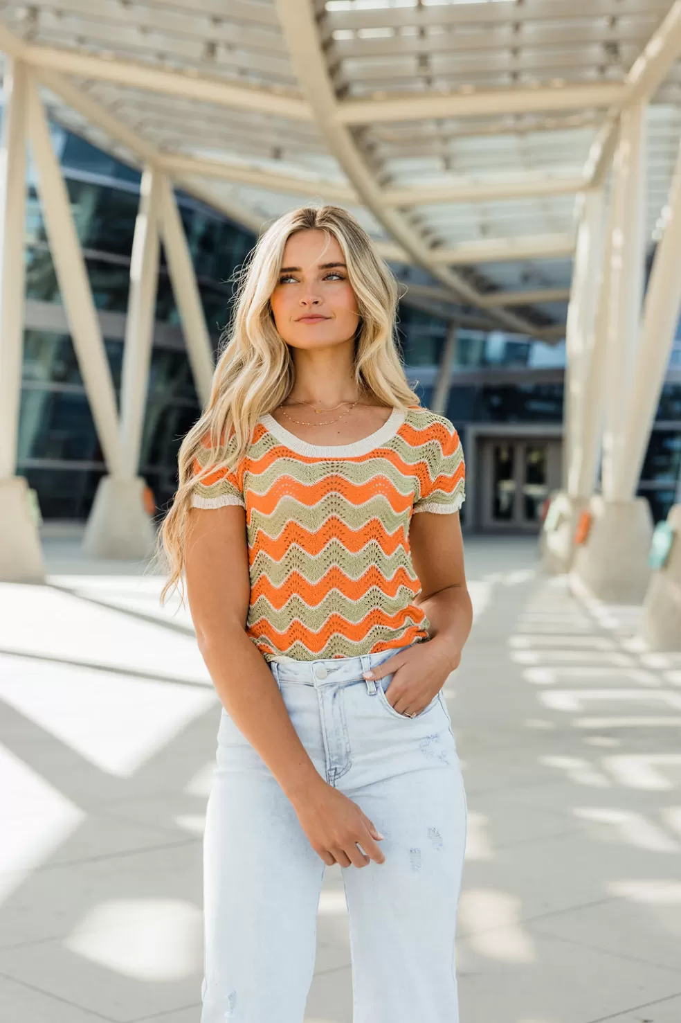 Tees | Calista Faye Top-Coral/Sage