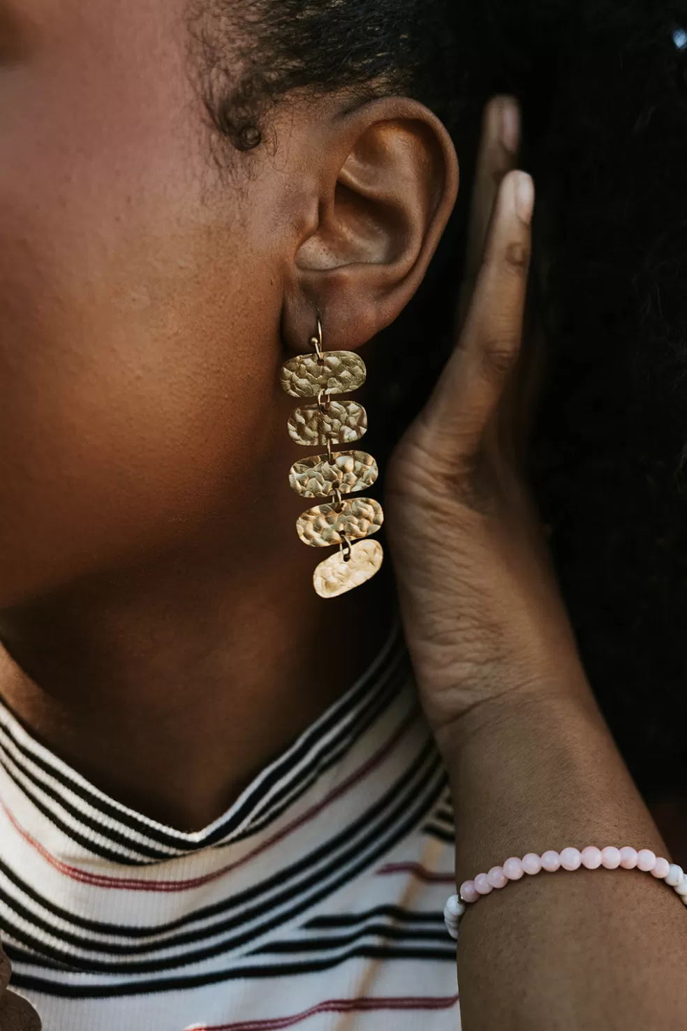 Earrings | Pannee Greek Goddess Hammered Earrings-Gold