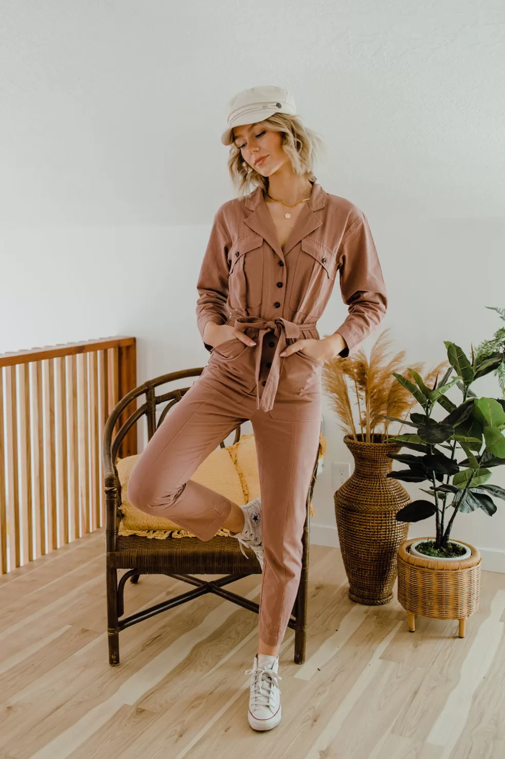 Long Sleeve | Easel Jaycie Jumpsuit-Mauve