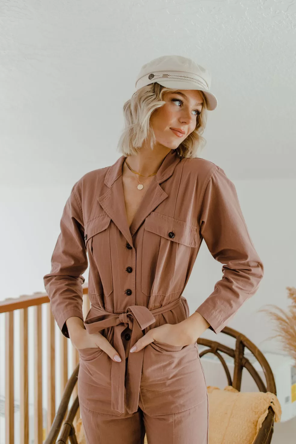 Long Sleeve | Easel Jaycie Jumpsuit-Mauve