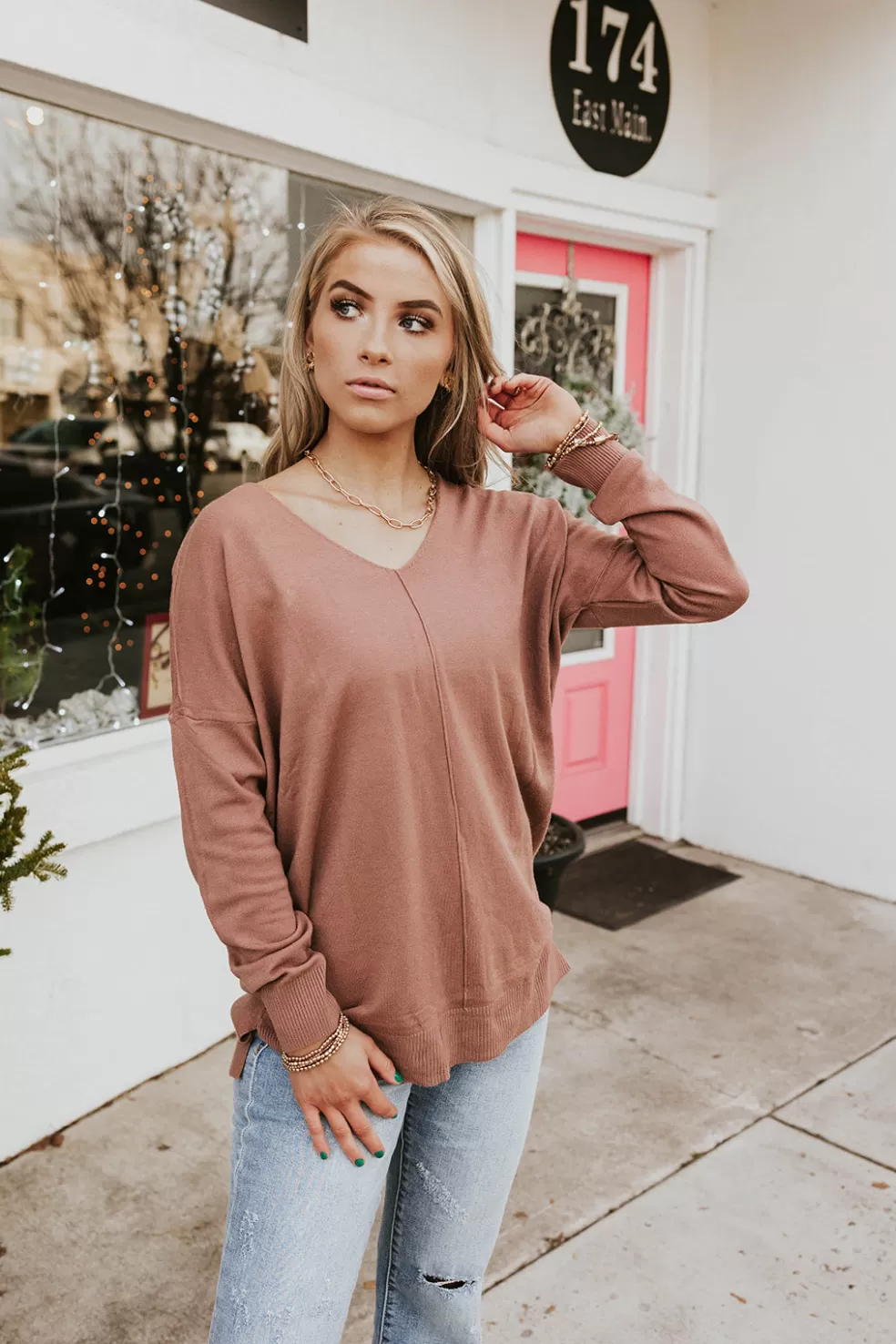 Long Sleeve | Dreamers Kaelynn Sweater-Dusty Rose