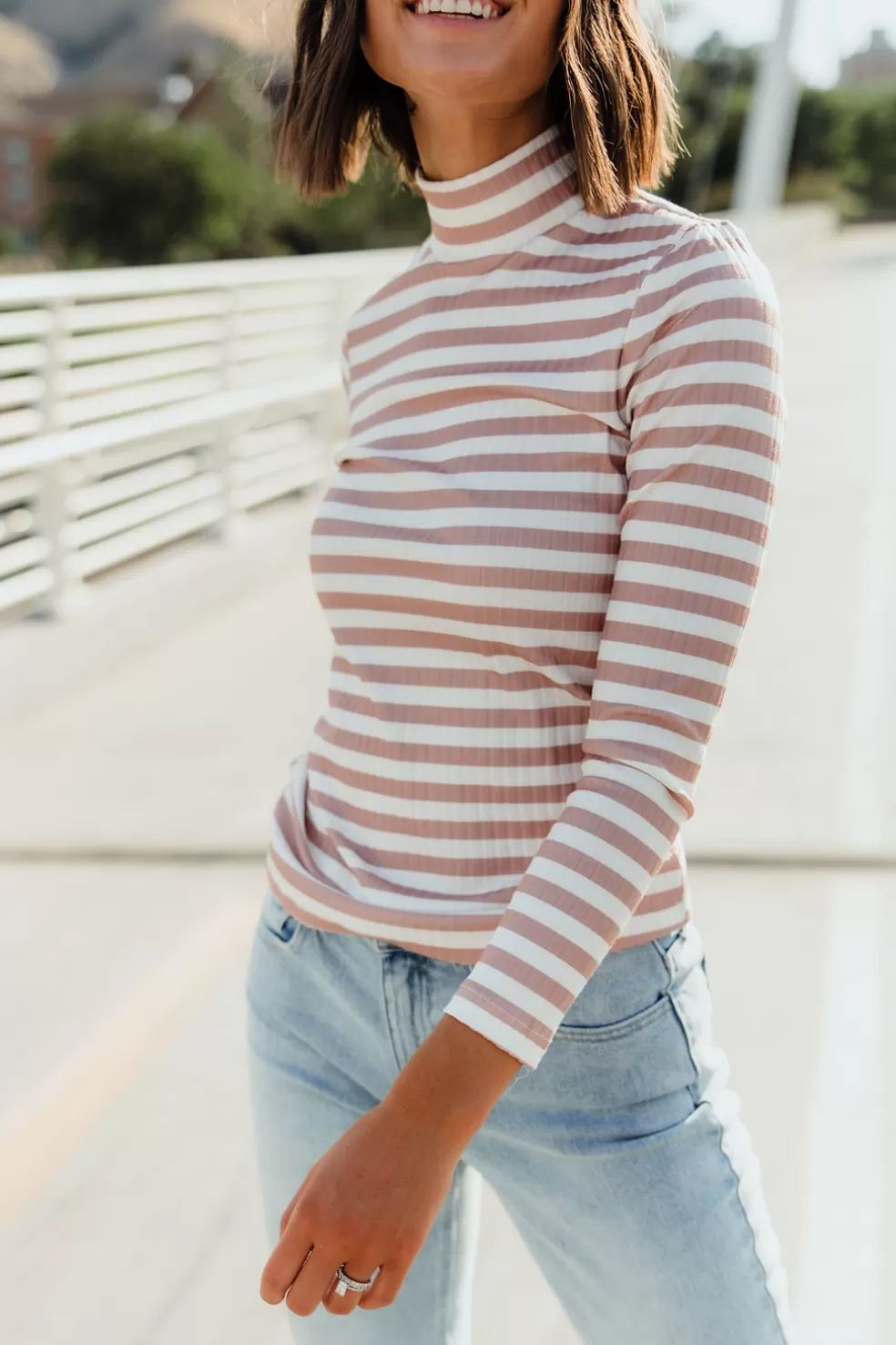 Long Sleeve | Shewin Krissy Top-Tan Stripe