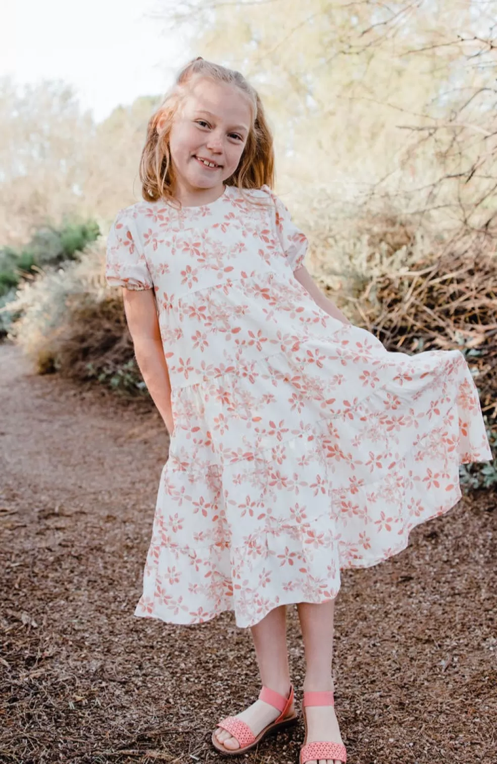 Knee-Length Dresses | * Little Girl's Quinton Dress-Ivory/Peach