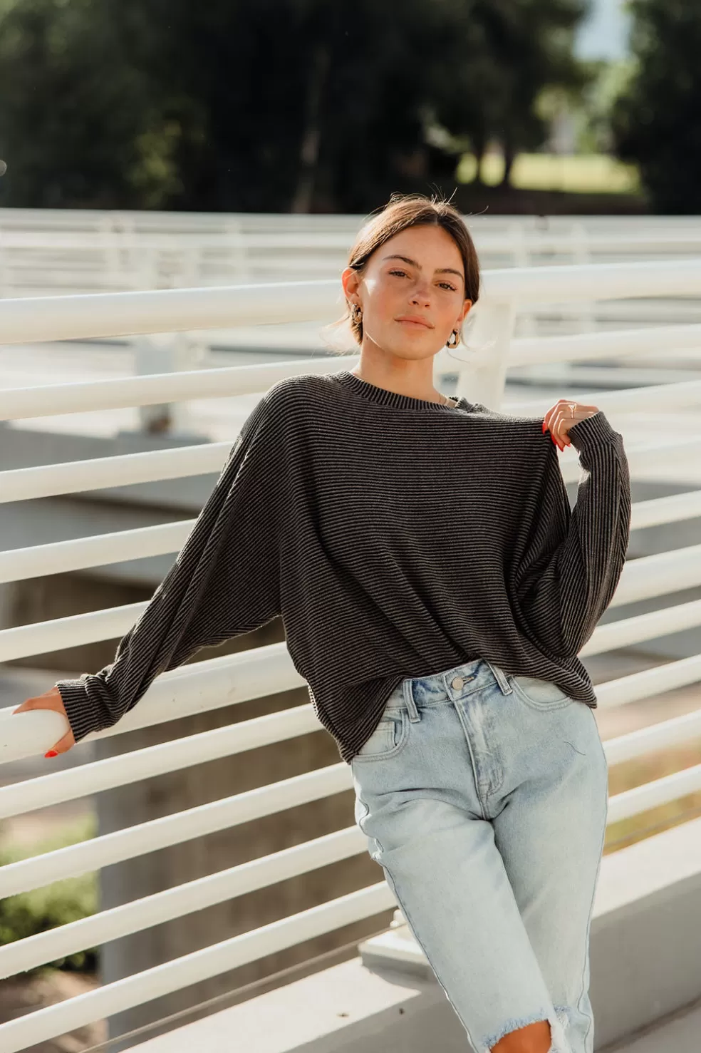 Long Sleeve | tres bien Long Sleeve Boone Top-Charcoal