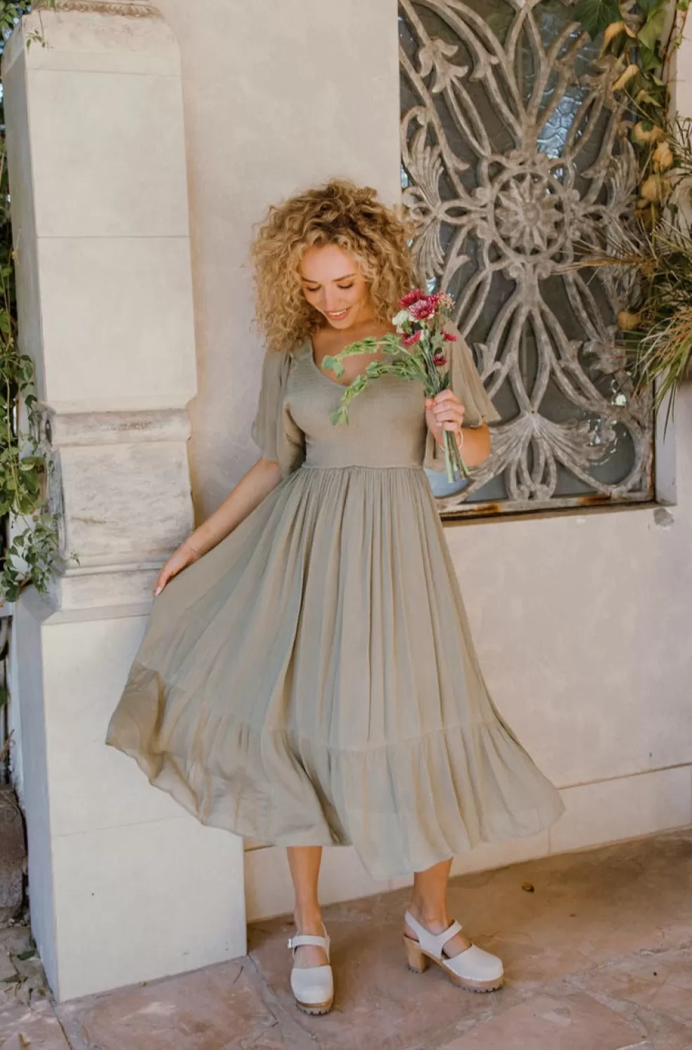 Knee-Length Dresses | Tea N Rose Malory Dress-Lt. Olive