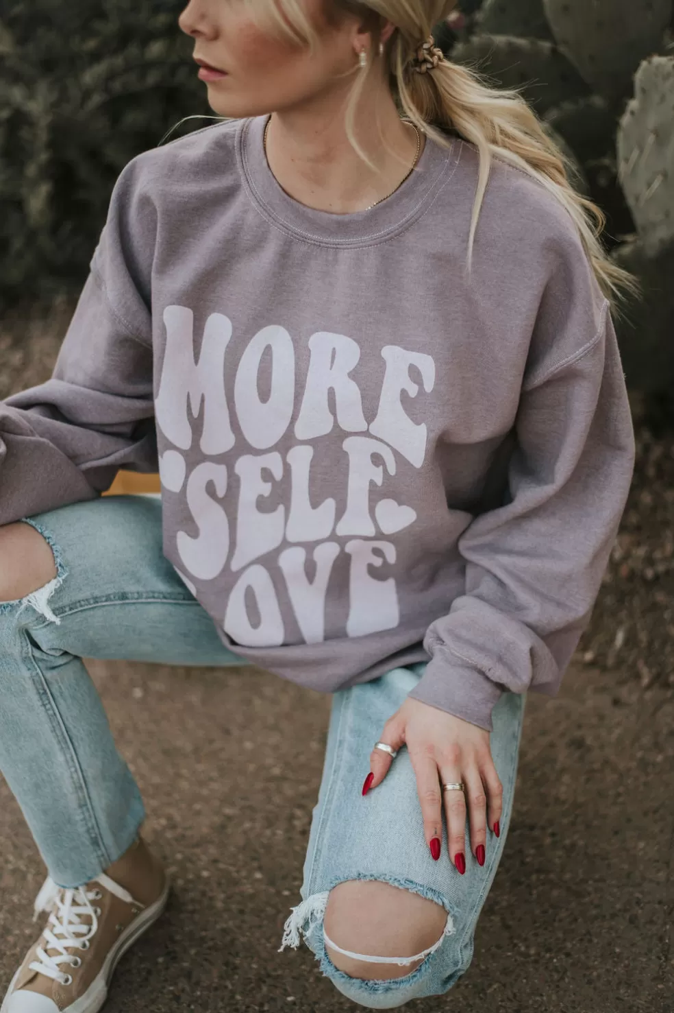 Long Sleeve | Sweet Claire More Self Love Pullover-Pebble Brown