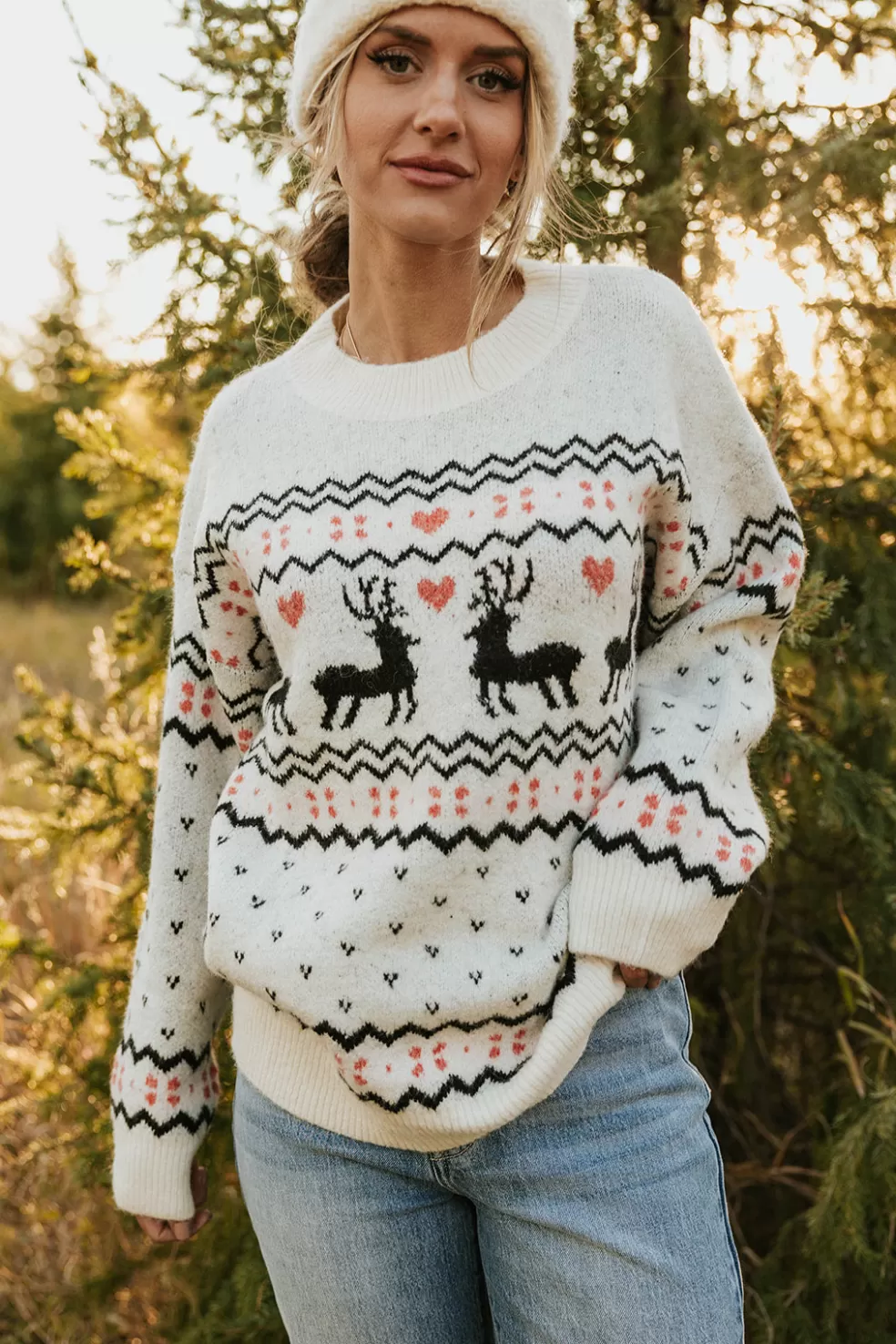 Sweaters | BIBI Oh Deer Sweater-Ivory