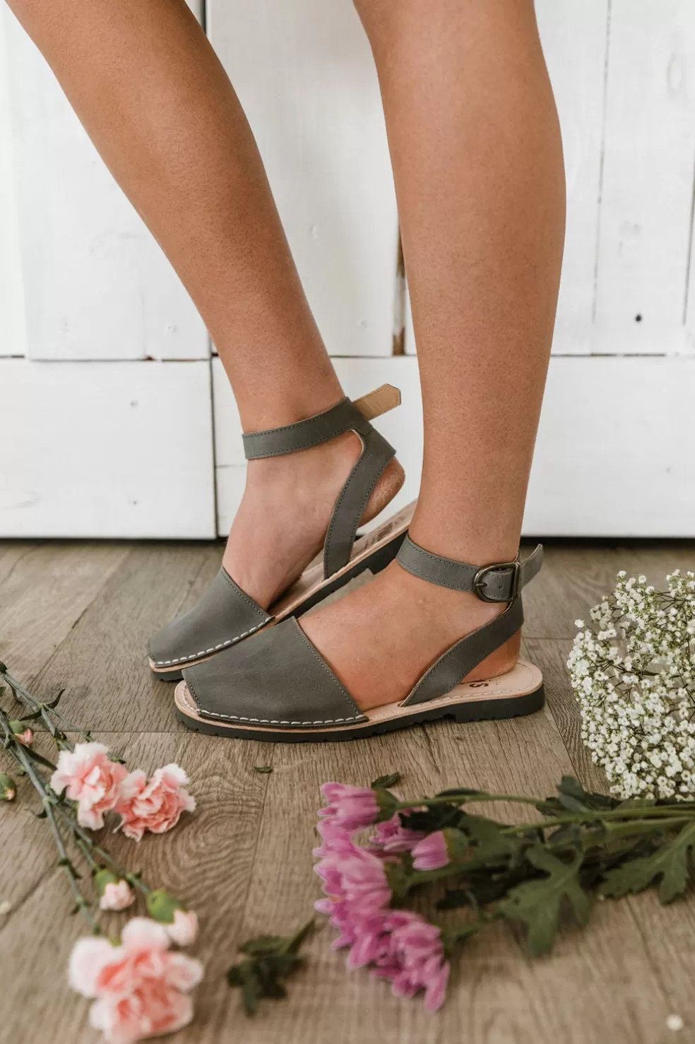 Flats | Olive Ave Pons Ankle Strap-Grey