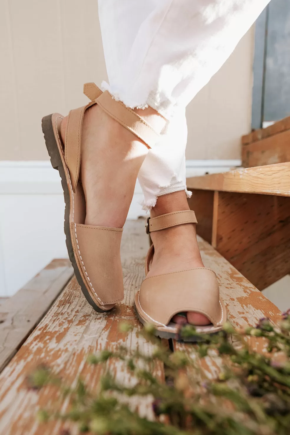 Flats | Olive Ave Pons Ankle Strap-Tan