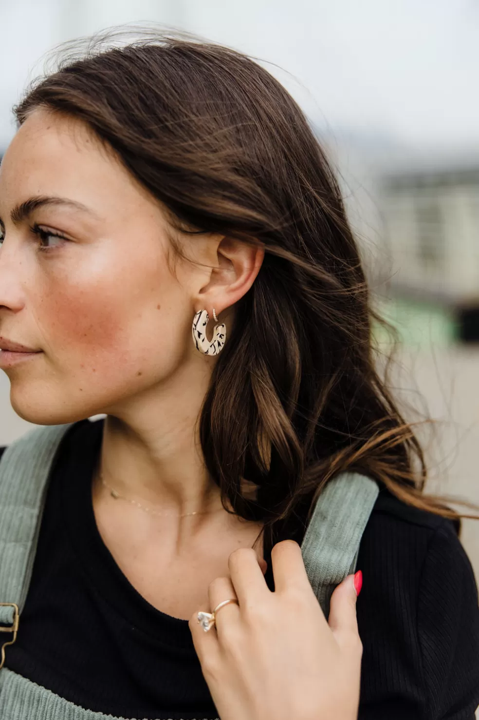 Earrings | Nat and Noor Ray Hoop Earrings-Marble