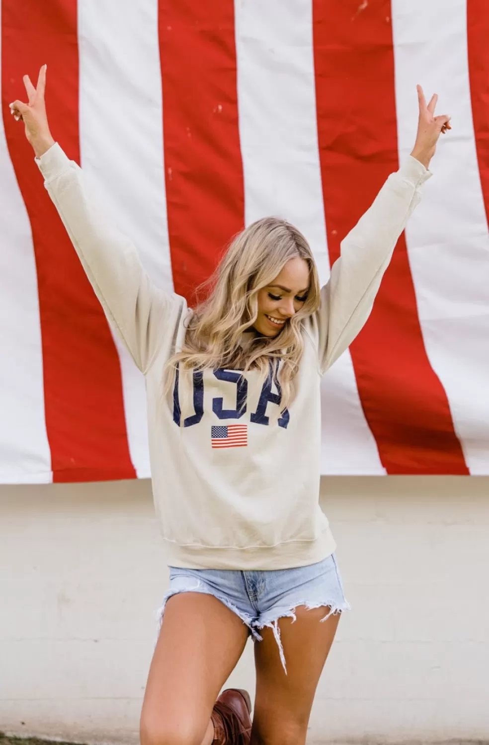 Long Sleeve | Illustrated Society Usa Sweatshirt-Sand