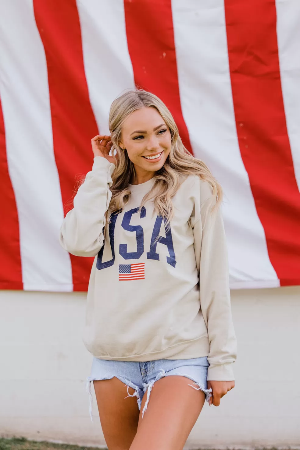 Long Sleeve | Illustrated Society Usa Sweatshirt-Sand